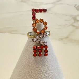 TOVA - LOVE Red, Orange, Clear, and Gold Crystal Statement Ring